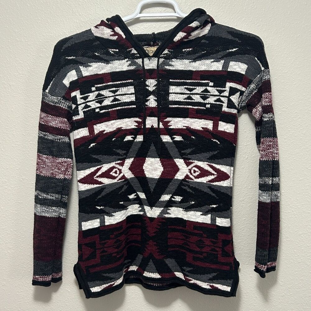Democracy Women‎ Size M Southwestern Geometric Hooded Knit Sweater Multicolor